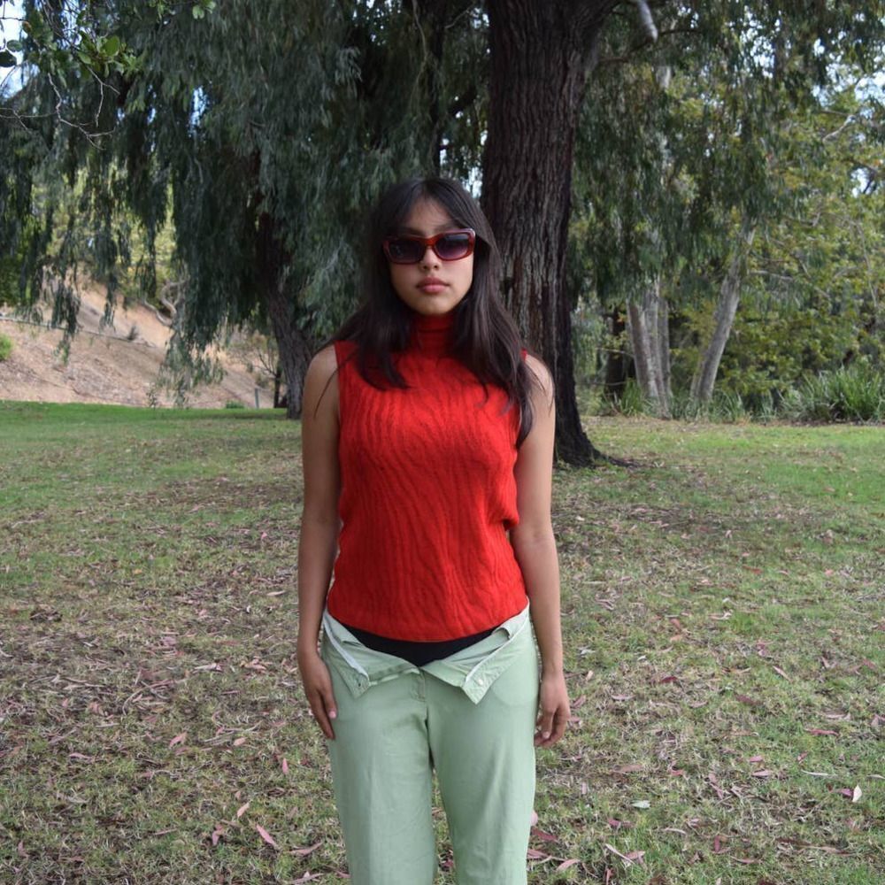 St. John Red Zebra Pattern Knit Turtleneck Sleeve… - image 1